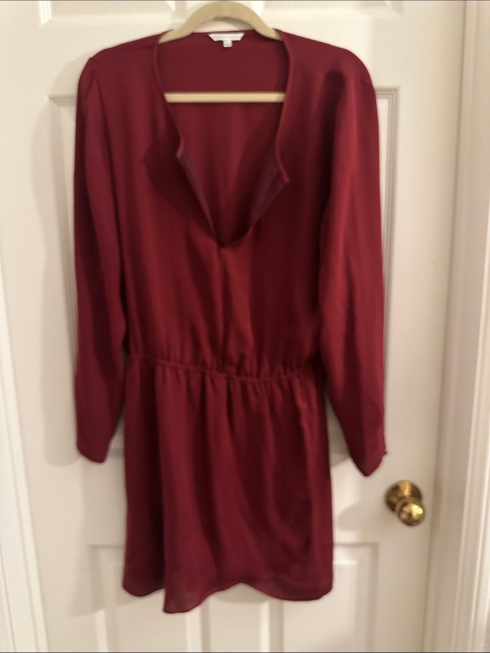 Rebecca Minkoff Burgundy Long-Sleeve V-Neck Dress